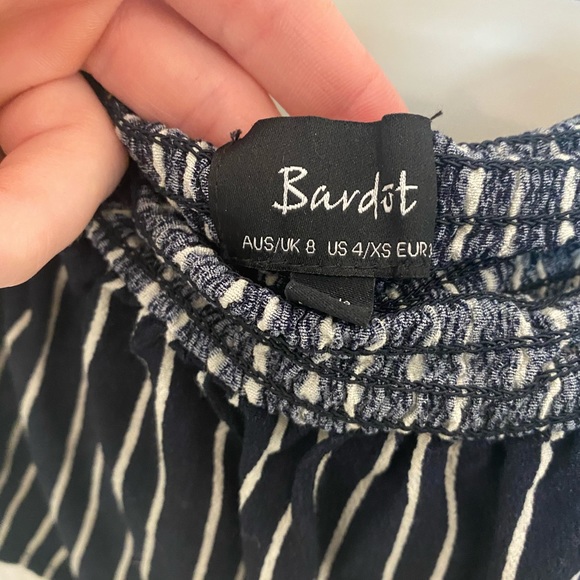 Bardot Navy/White Strip Frill Crop Top - Picture 4 of 4